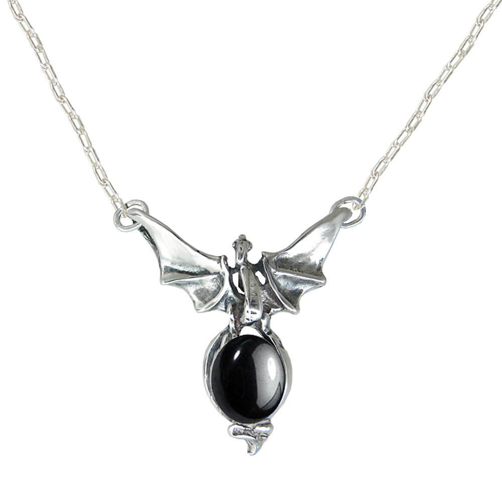 Sterling Silver Victory Dragon Necklace With Hematite